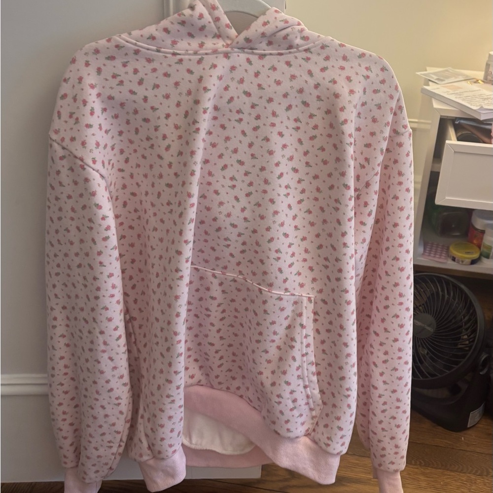Women's Pink Floral Hooded Sweatshirt